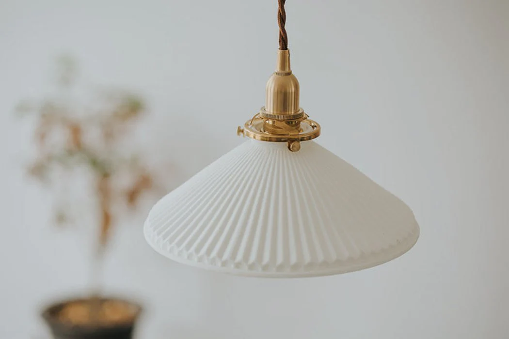 Eden Fluted White Shade With Brass Fitting midcentury Pendant Light - Image 14