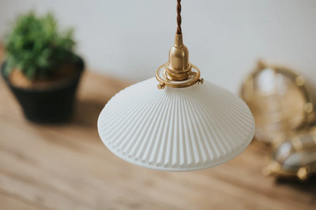Eden Fluted White Shade With Brass Fitting midcentury Pendant Light - Image 15