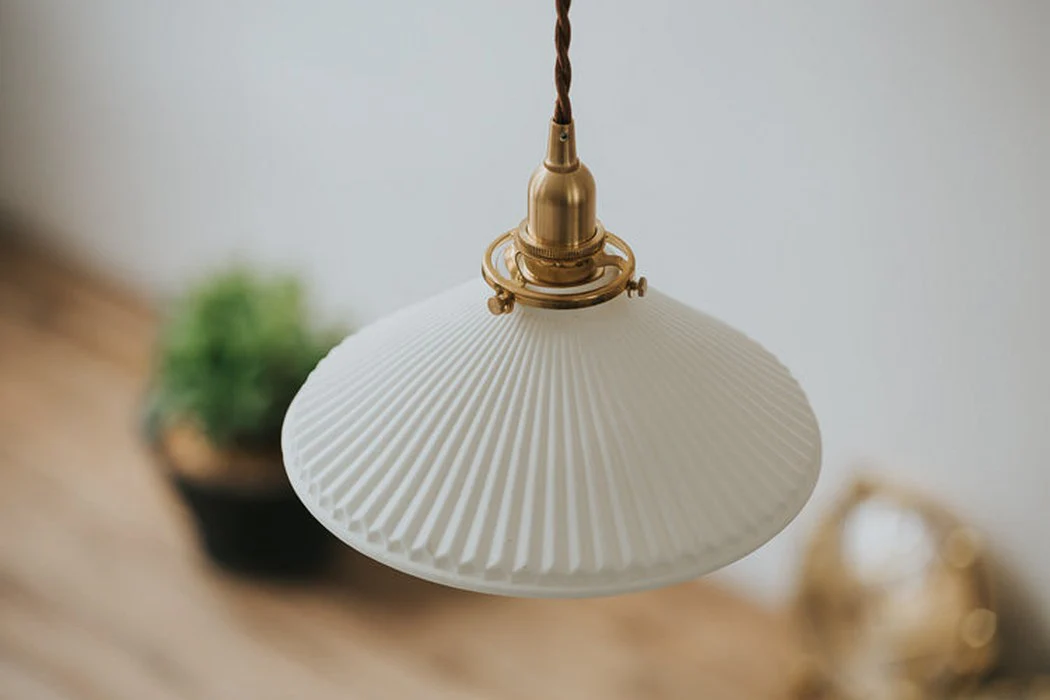 Eden Fluted White Shade With Brass Fitting midcentury Pendant Light - Image 16