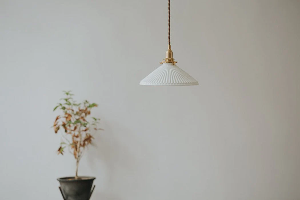 Eden Fluted White Shade With Brass Fitting midcentury Pendant Light - Image 3
