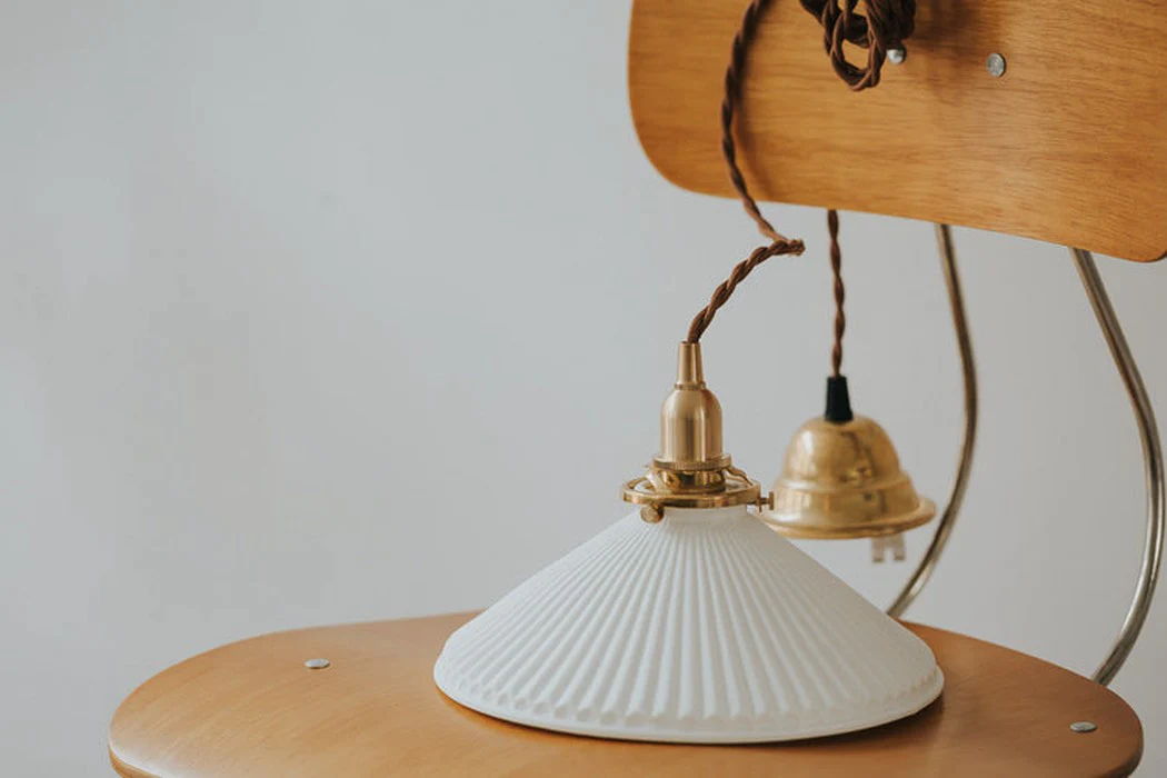 Eden Fluted White Shade With Brass Fitting midcentury Pendant Light - Image 4
