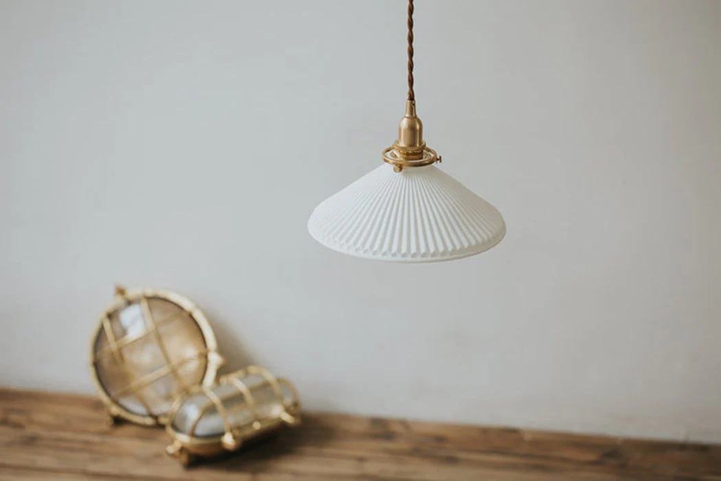 Eden Fluted White Shade With Brass Fitting midcentury Pendant Light - Image 6