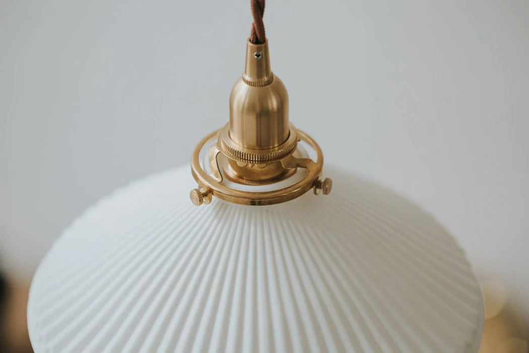 Eden Fluted White Shade With Brass Fitting midcentury Pendant Light - Image 7