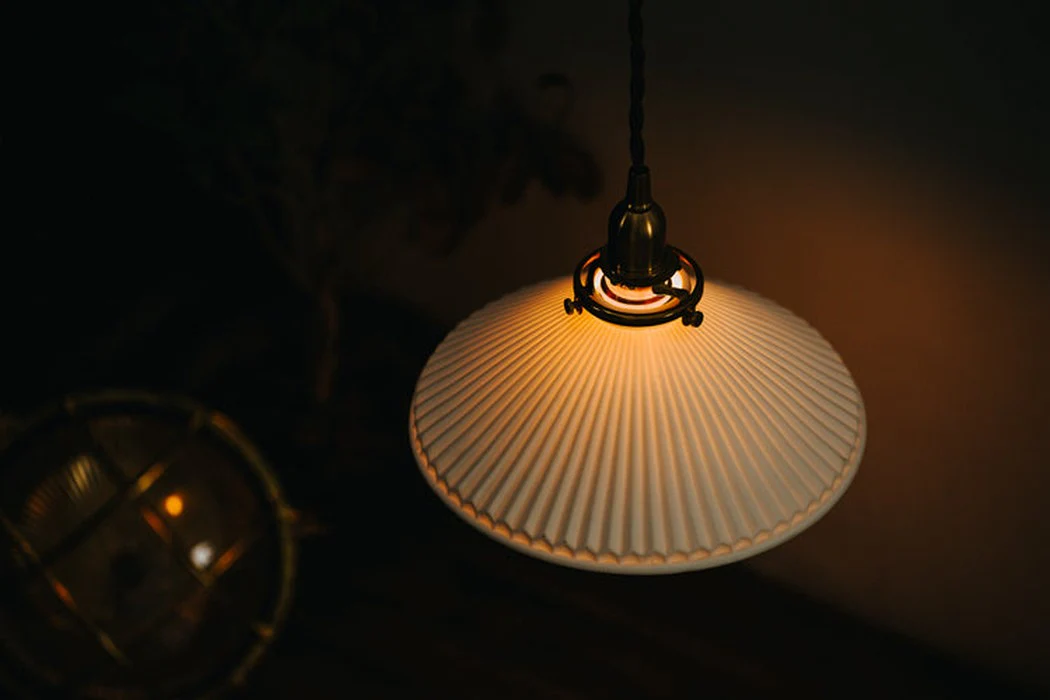 Eden Fluted White Shade With Brass Fitting midcentury Pendant Light - Image 9