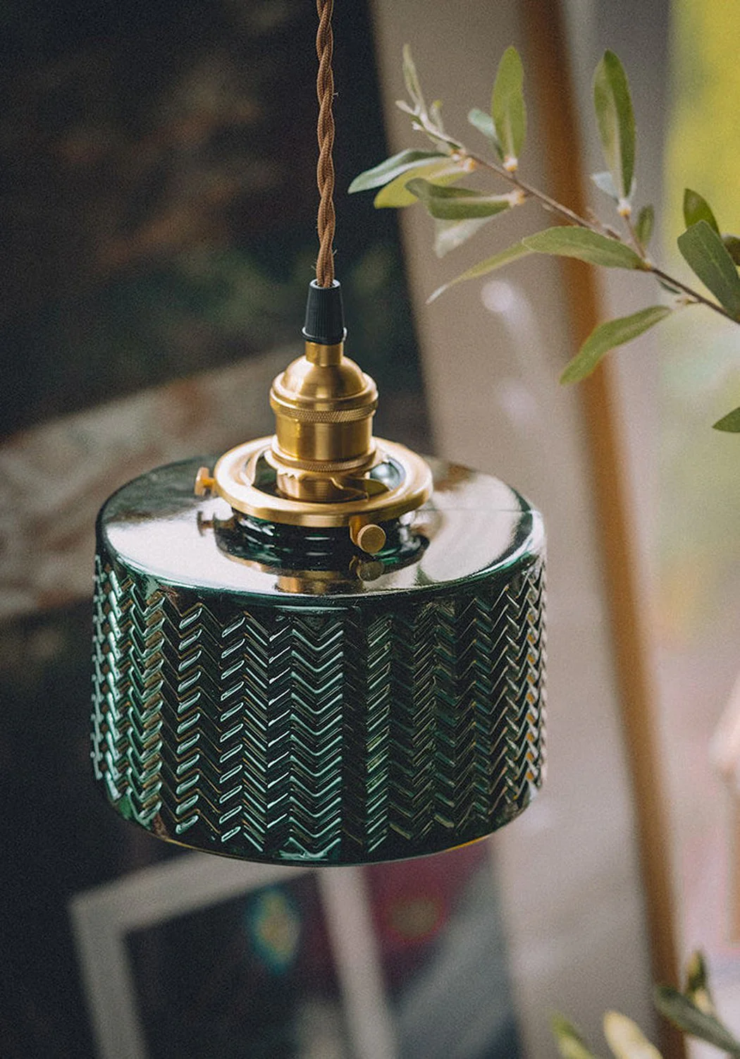 Emerald Fluted Dome Glass With Brass Fitting Art Deco Pendant Light - Image 2