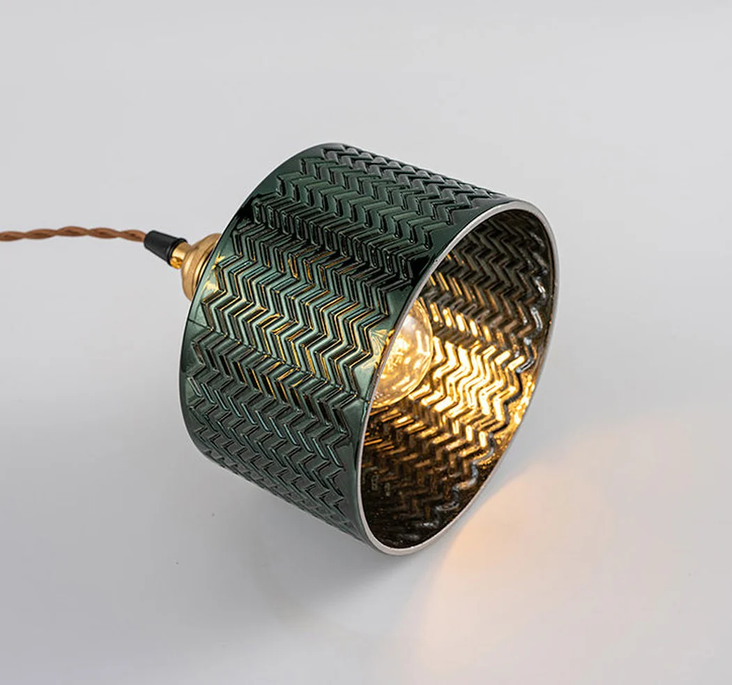 Emerald Fluted Dome Glass With Brass Fitting Art Deco Pendant Light - Image 3