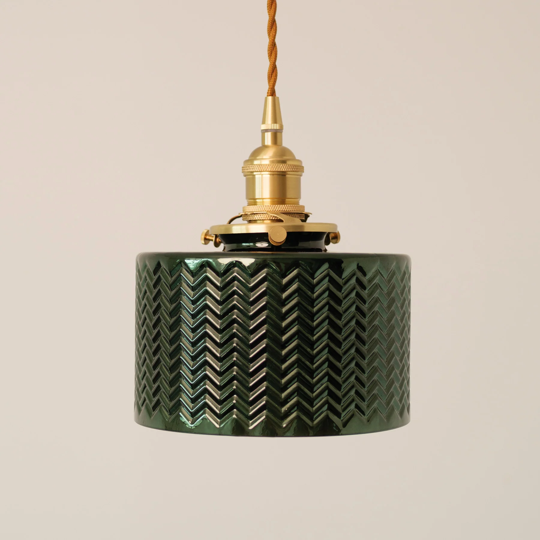 Emerald Fluted Dome Glass With Brass Fitting Art Deco Pendant Light - Image 4