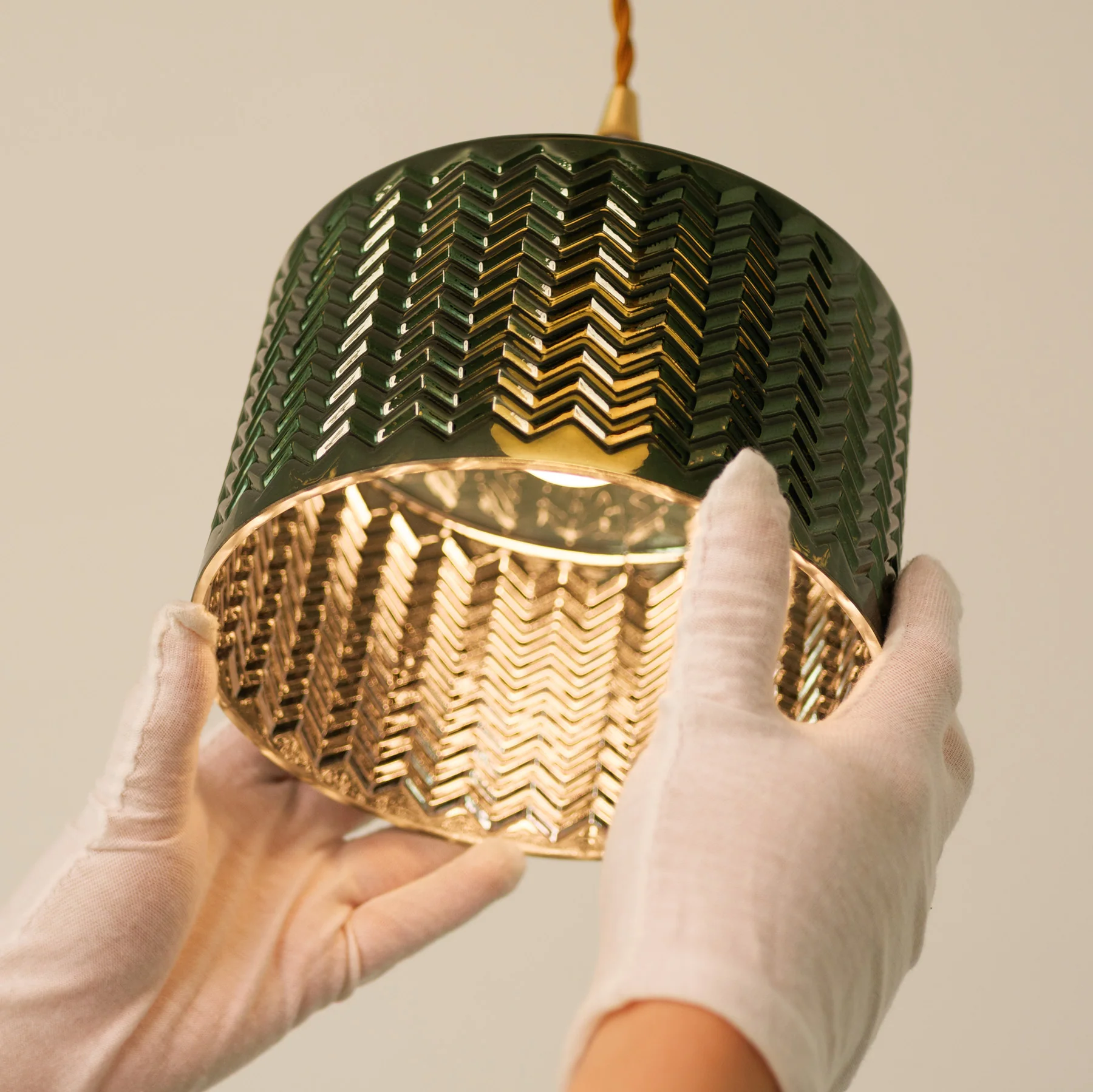 Emerald Fluted Dome Glass With Brass Fitting Art Deco Pendant Light - Image 7