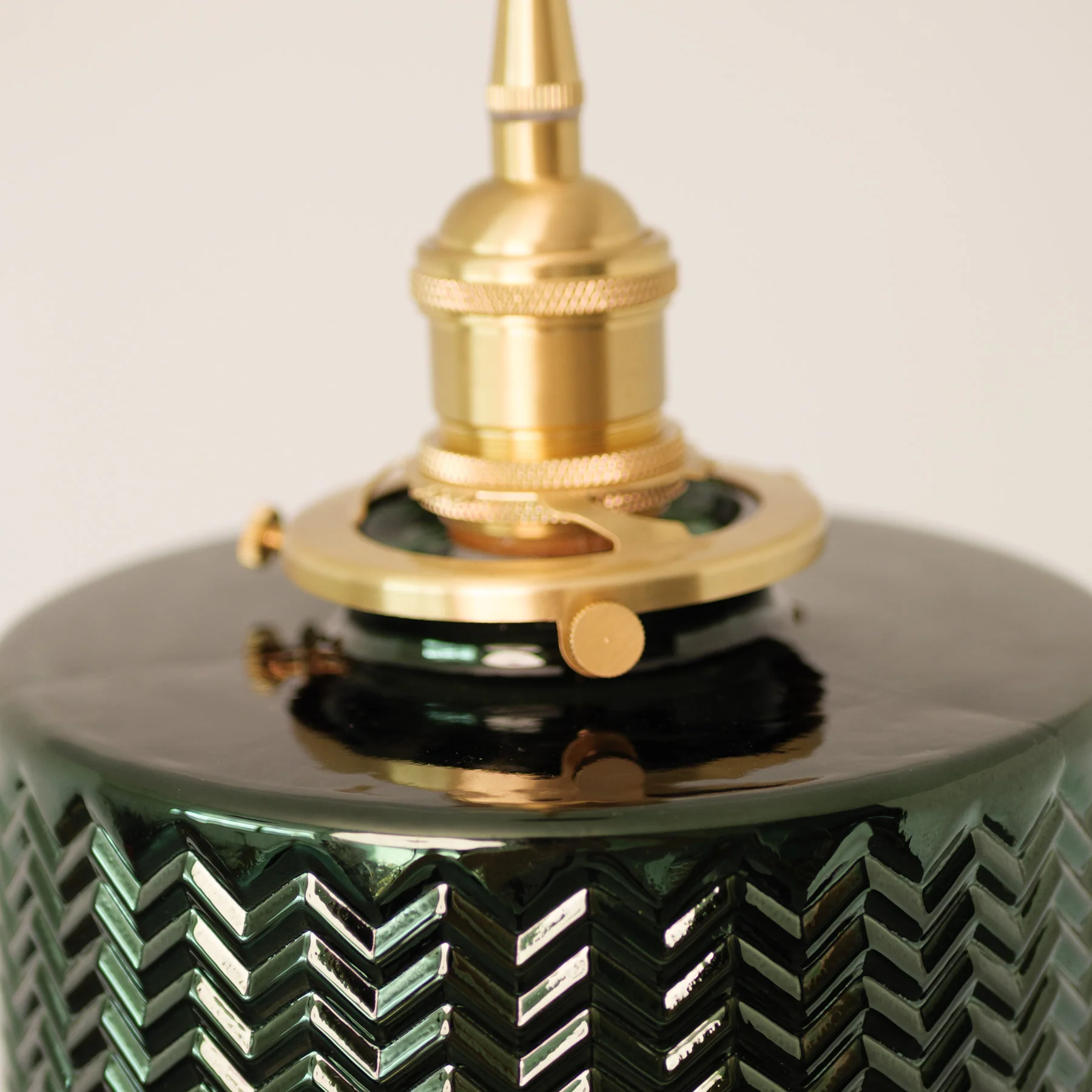 Emerald Fluted Dome Glass With Brass Fitting Art Deco Pendant Light - Image 9