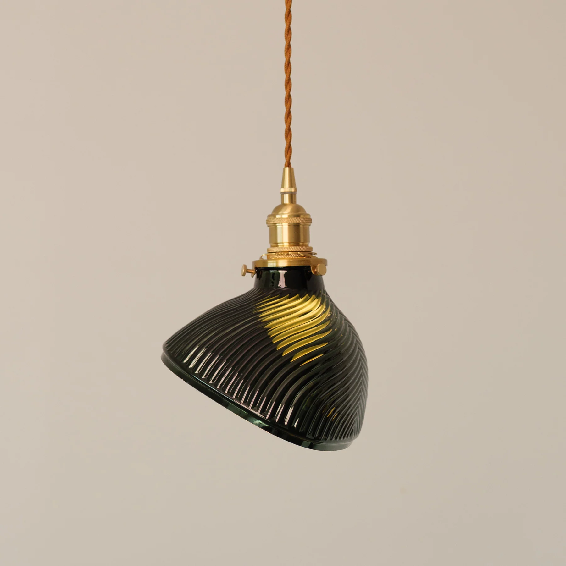 Emerald Green Fluted Shell Glass Art Deco Pendant Light - Image 2
