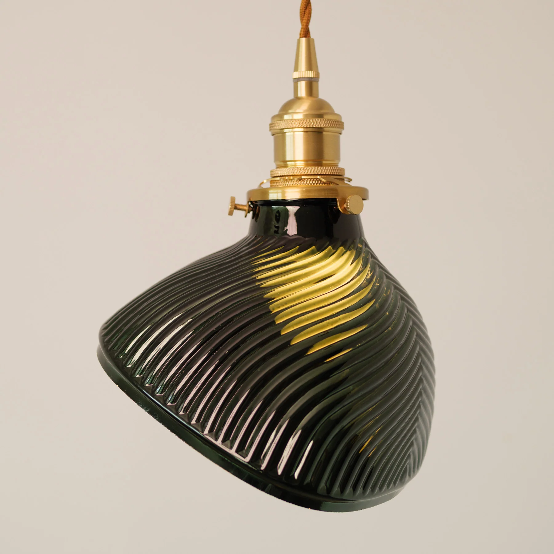 Emerald Green Fluted Shell Glass Art Deco Pendant Light - Image 3