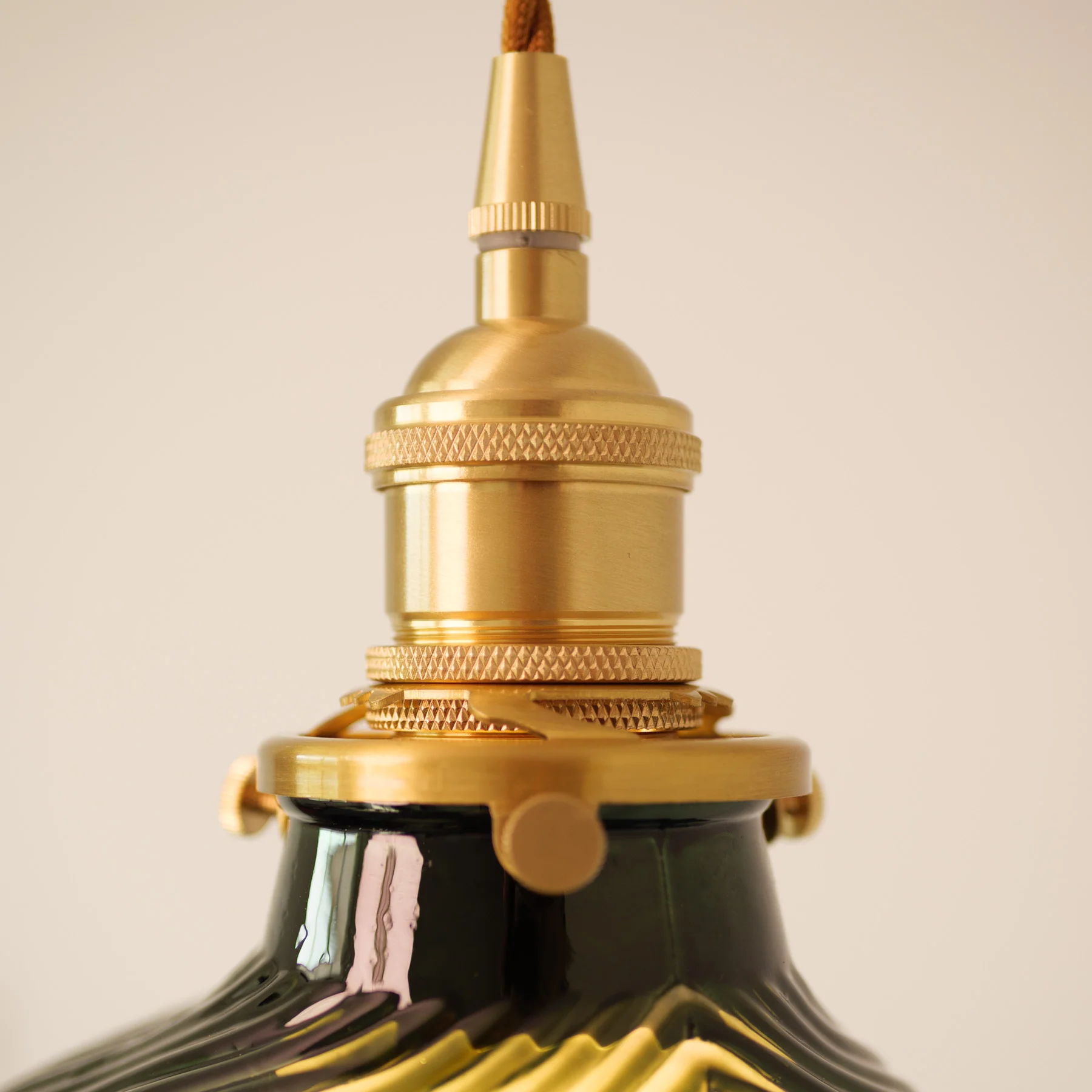 Emerald Green Fluted Shell Glass Art Deco Pendant Light - Image 4