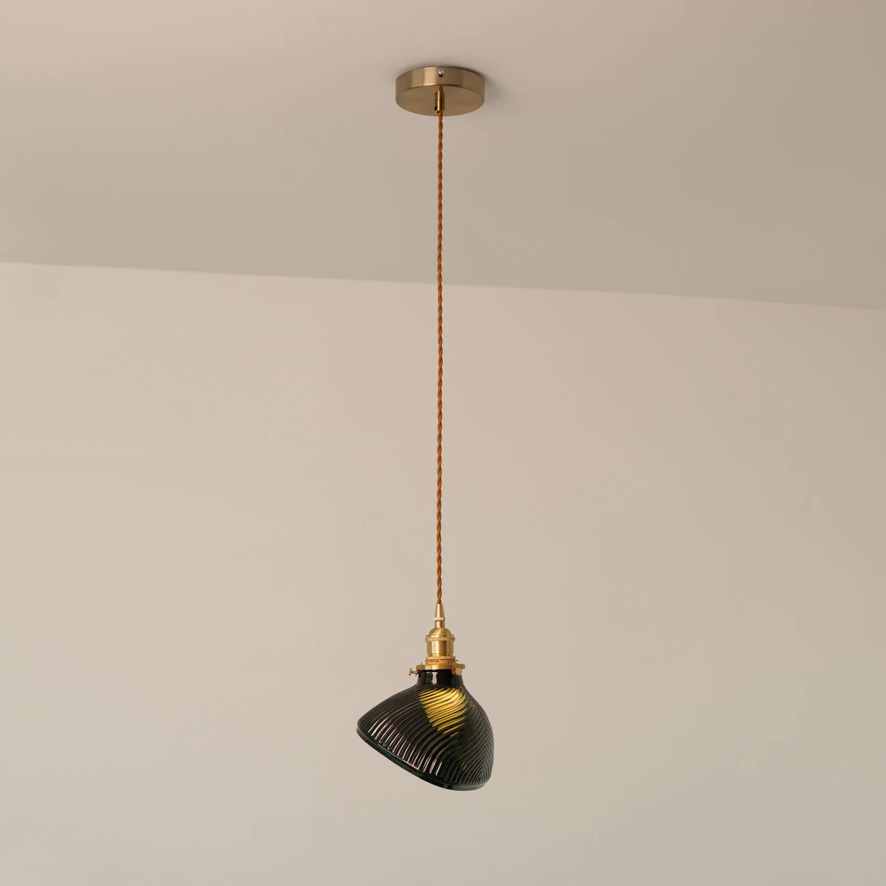 Emerald Green Fluted Shell Glass Art Deco Pendant Light - Image 5