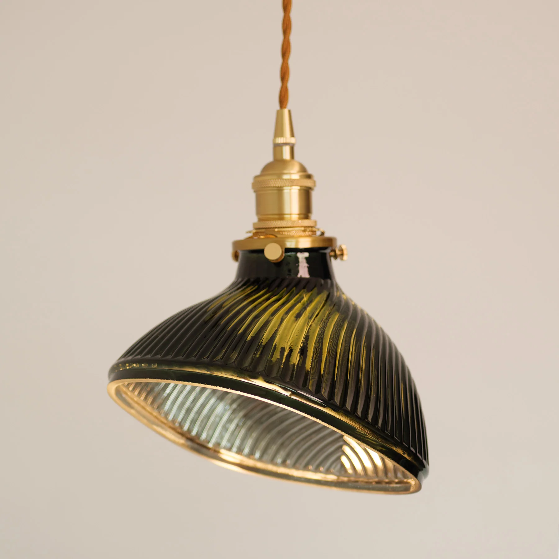 Emerald Green Fluted Shell Glass Art Deco Pendant Light - Image 6