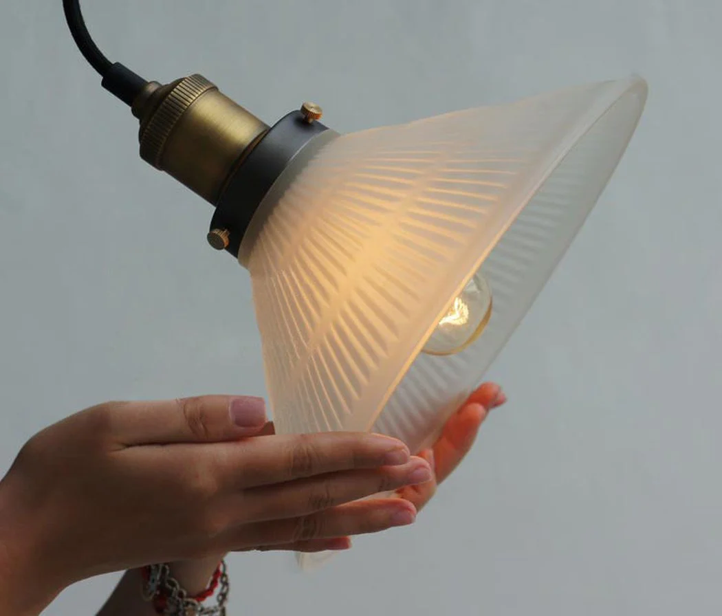 Fluted Glass Shade Brass Fitting Industrial Pendant Light - Image 10