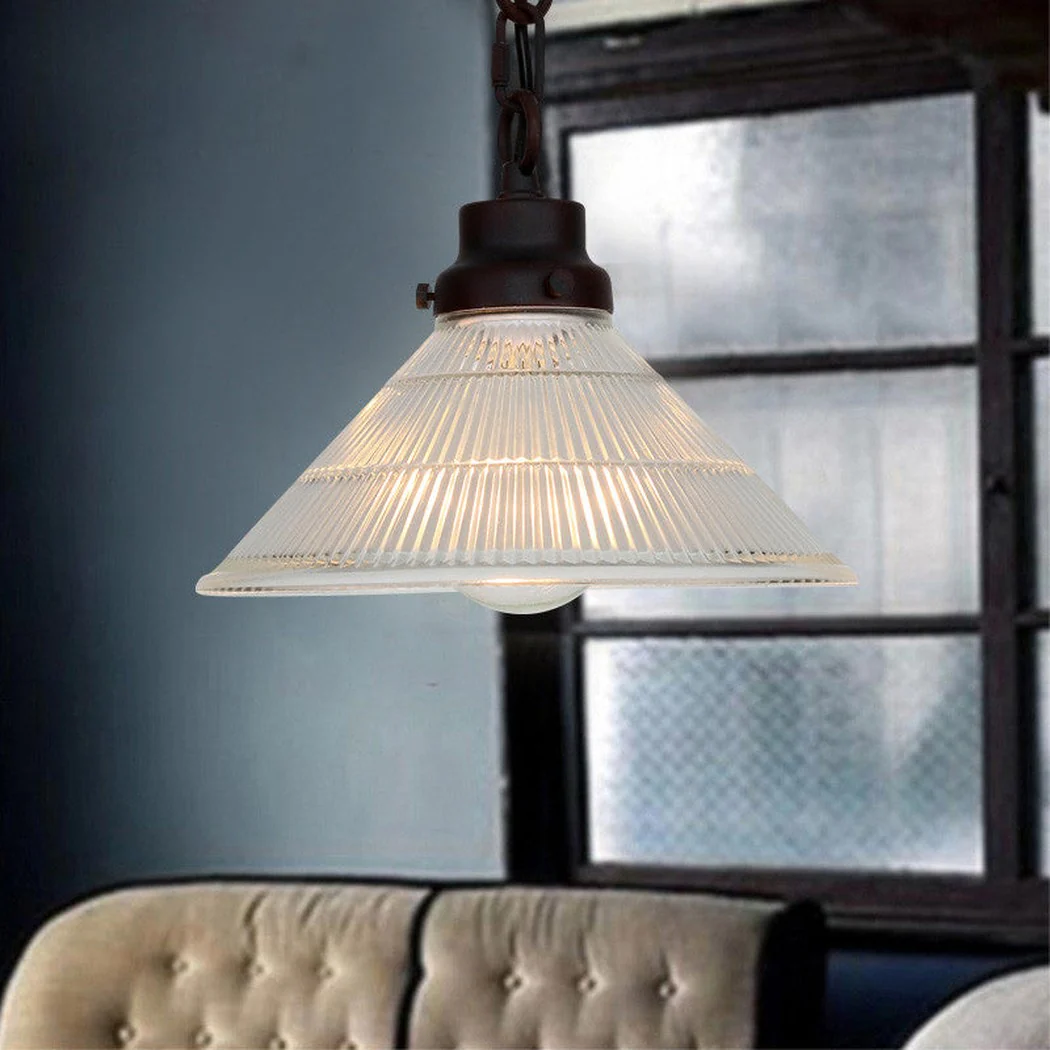 Fluted Glass Shade Brass Fitting Industrial Pendant Light - Image 12