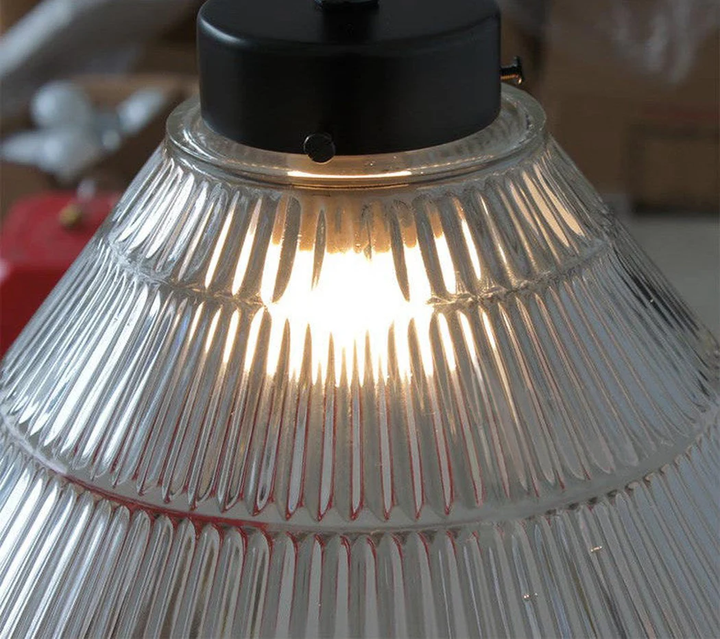 Fluted Glass Shade Brass Fitting Industrial Pendant Light - Image 13