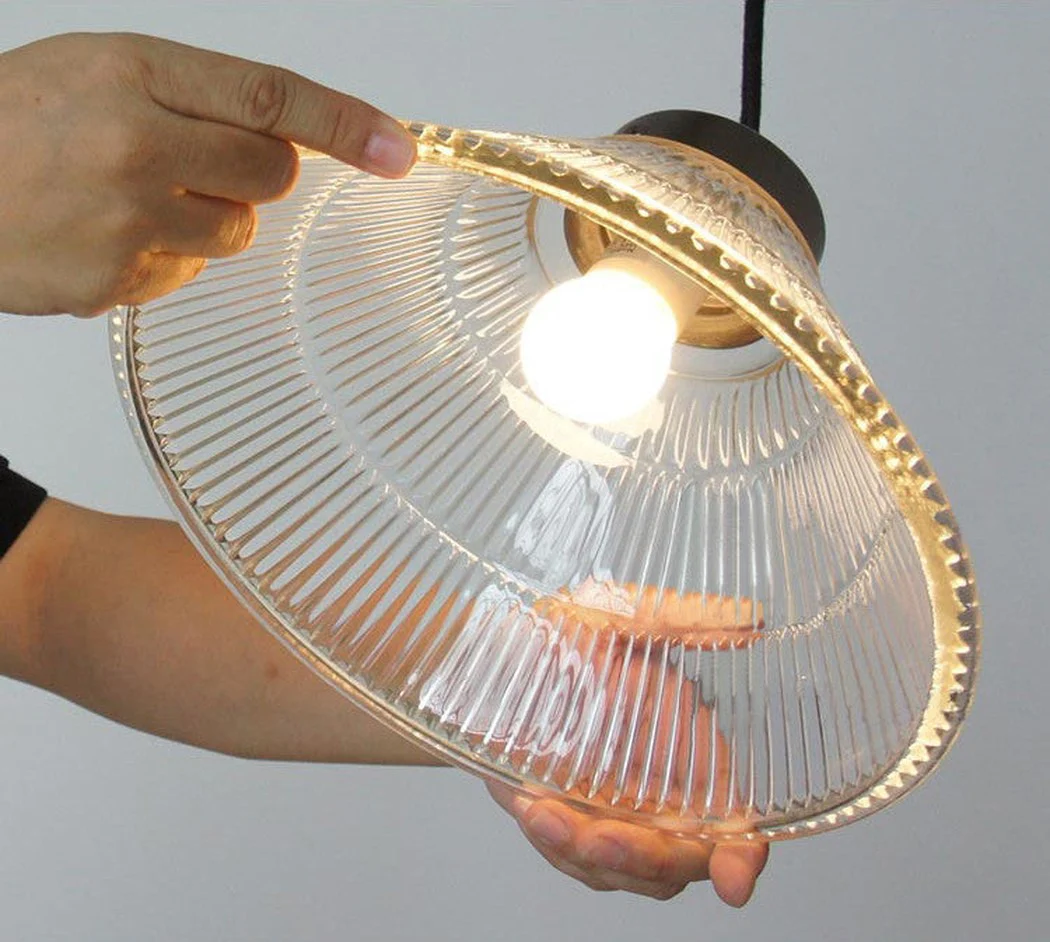 Fluted Glass Shade Brass Fitting Industrial Pendant Light - Image 14