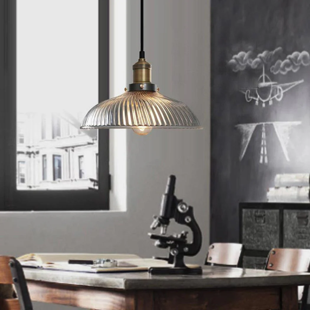 Fluted Glass Shade Brass Fitting Industrial Pendant Light - Image 15