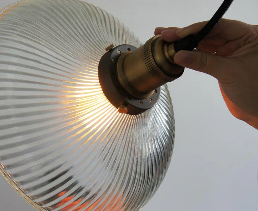 Fluted Glass Shade Brass Fitting Industrial Pendant Light - Image 17