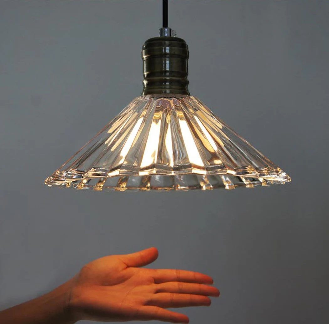 Fluted Glass Shade Brass Fitting Industrial Pendant Light - Image 19