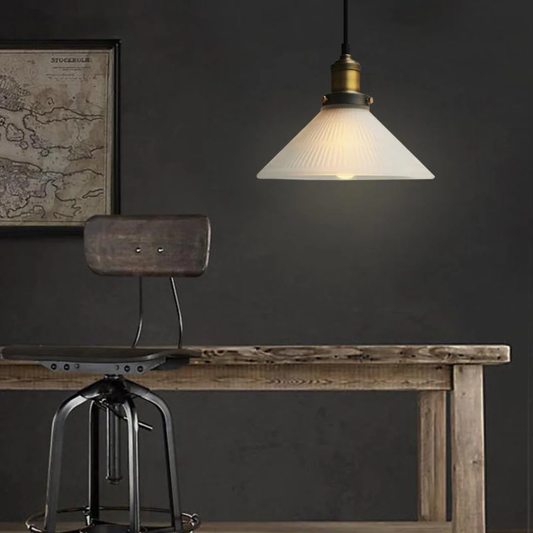 Fluted Glass Shade Brass Fitting Industrial Pendant Light - Image 23