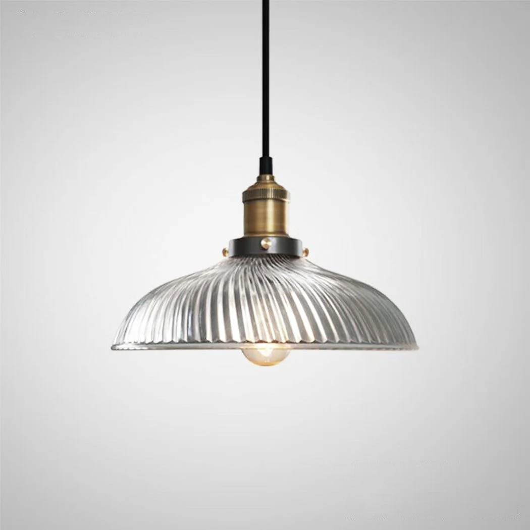Fluted Glass Shade Brass Fitting Industrial Pendant Light - Image 4