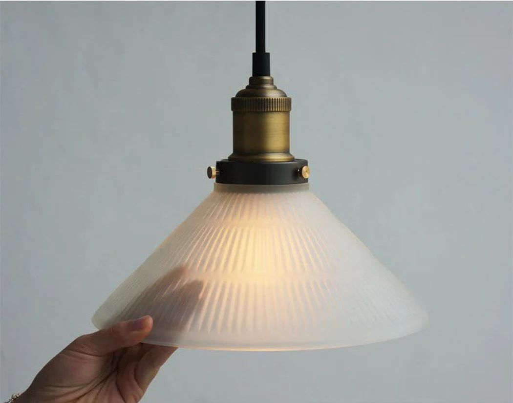 Fluted Glass Shade Brass Fitting Industrial Pendant Light - Image 8