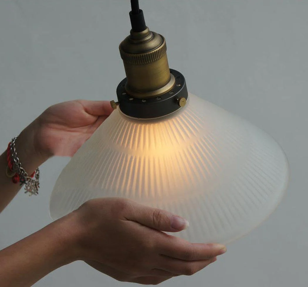 Fluted Glass Shade Brass Fitting Industrial Pendant Light - Image 9
