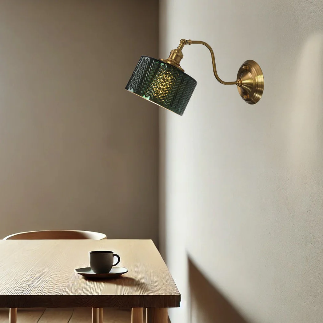 Fluted Green Glass Gooseneck Wall Sconce - Image 4