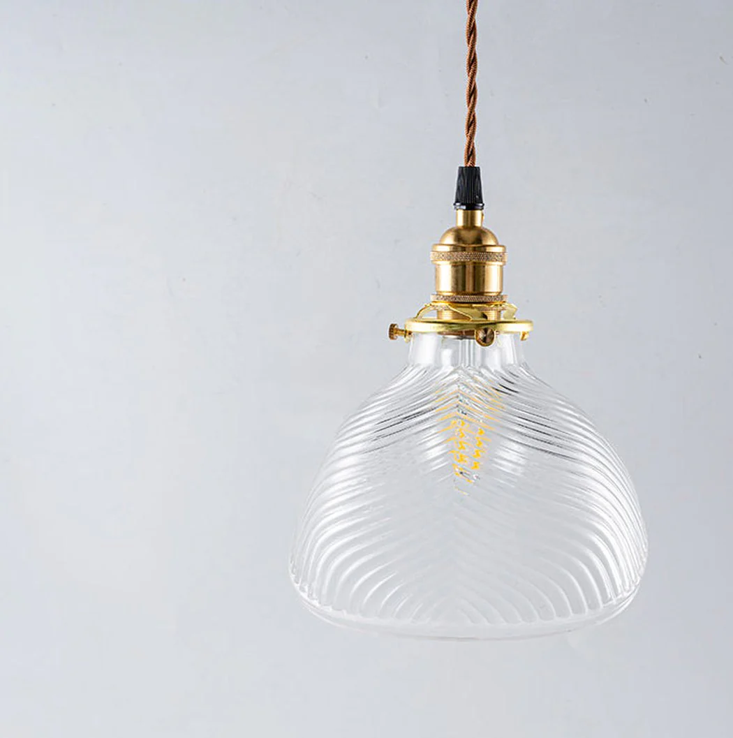 Fluted shell glass midcentury modern pendant light - Image 2