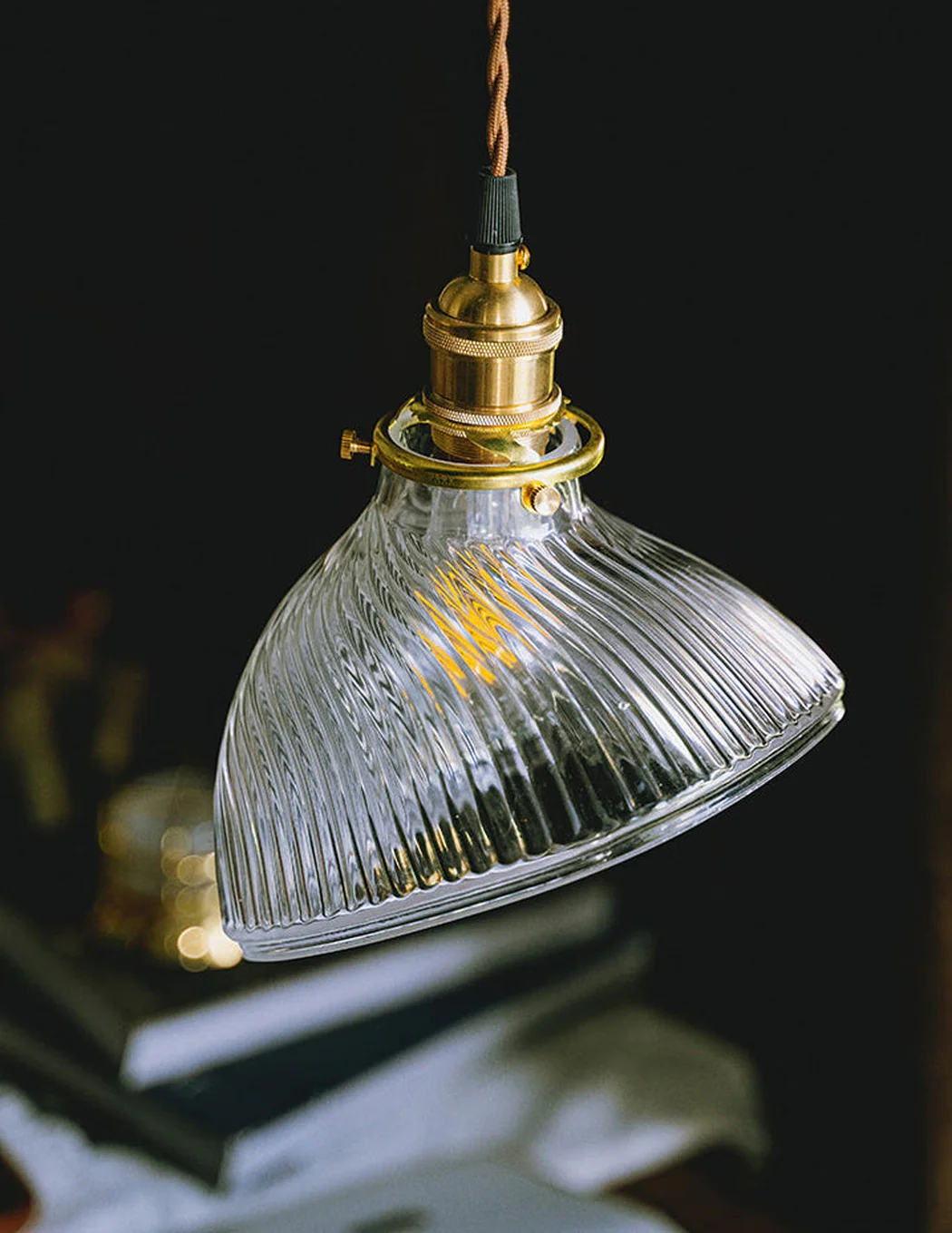 Fluted shell glass midcentury modern pendant light - Image 5