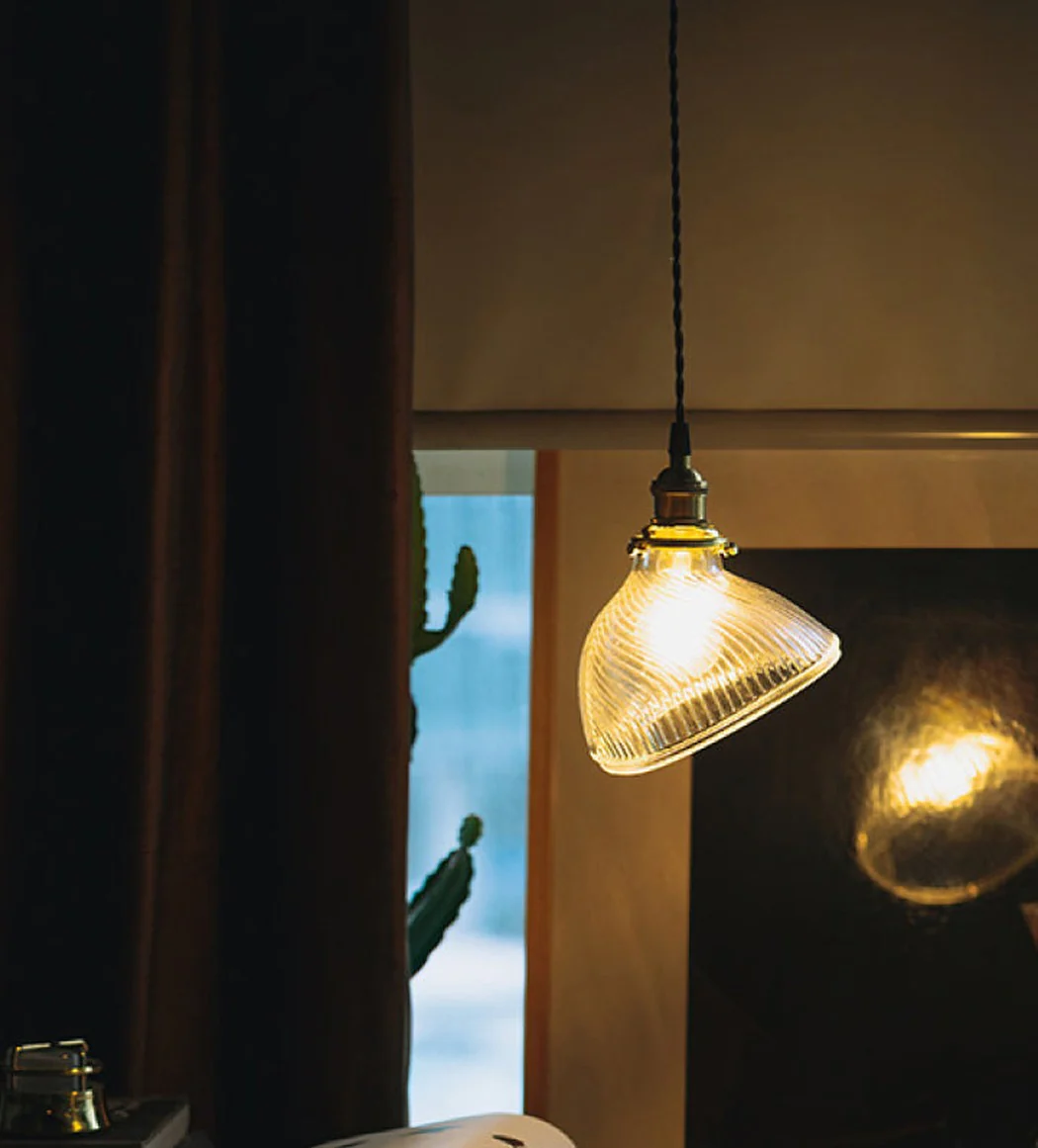 Fluted shell glass midcentury modern pendant light - Image 7