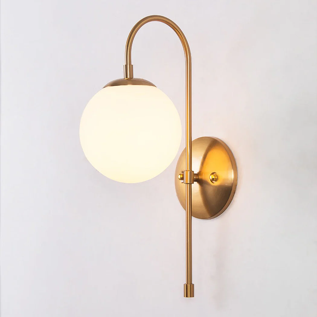Art Deco Milk Glass Shade Brass Arm Wall Light