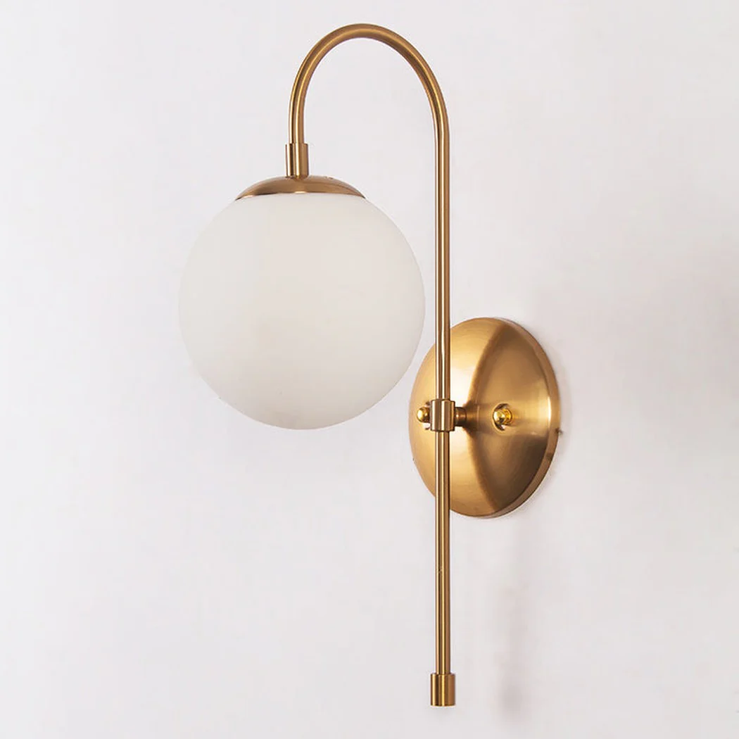 Art Deco Milk Glass Shade Brass Arm Wall Light - Image 2