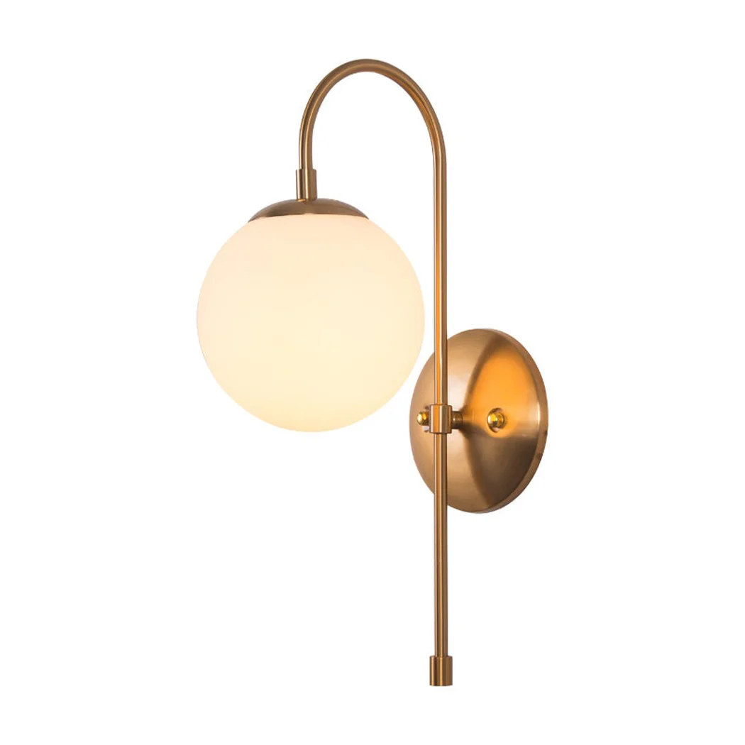Art Deco Milk Glass Shade Brass Arm Wall Light - Image 4