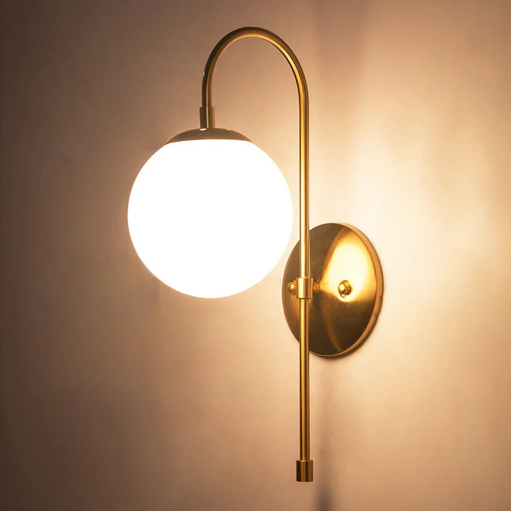 Art Deco Milk Glass Shade Brass Arm Wall Light - Image 7