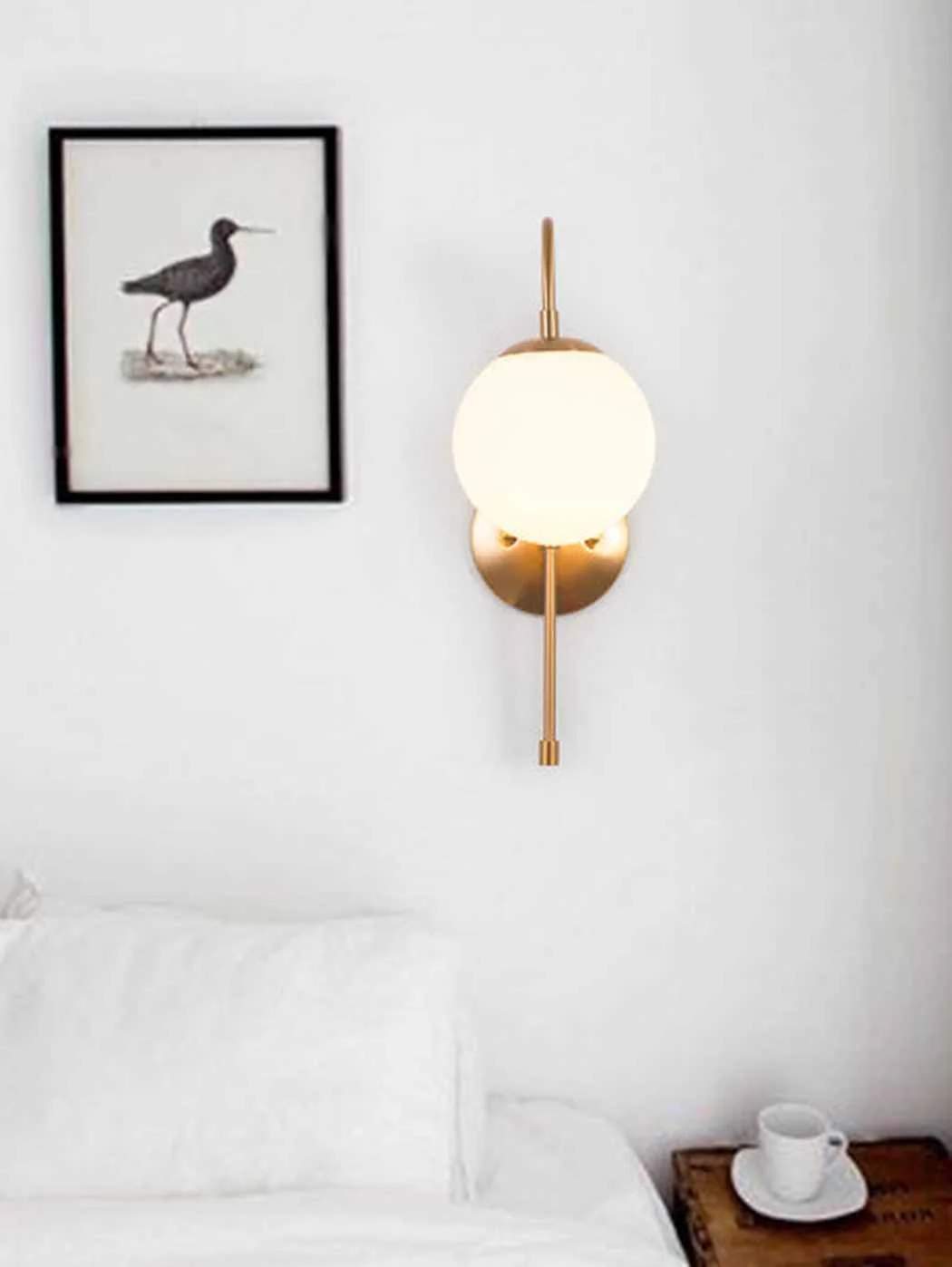 Art Deco Milk Glass Shade Brass Arm Wall Light - Image 8
