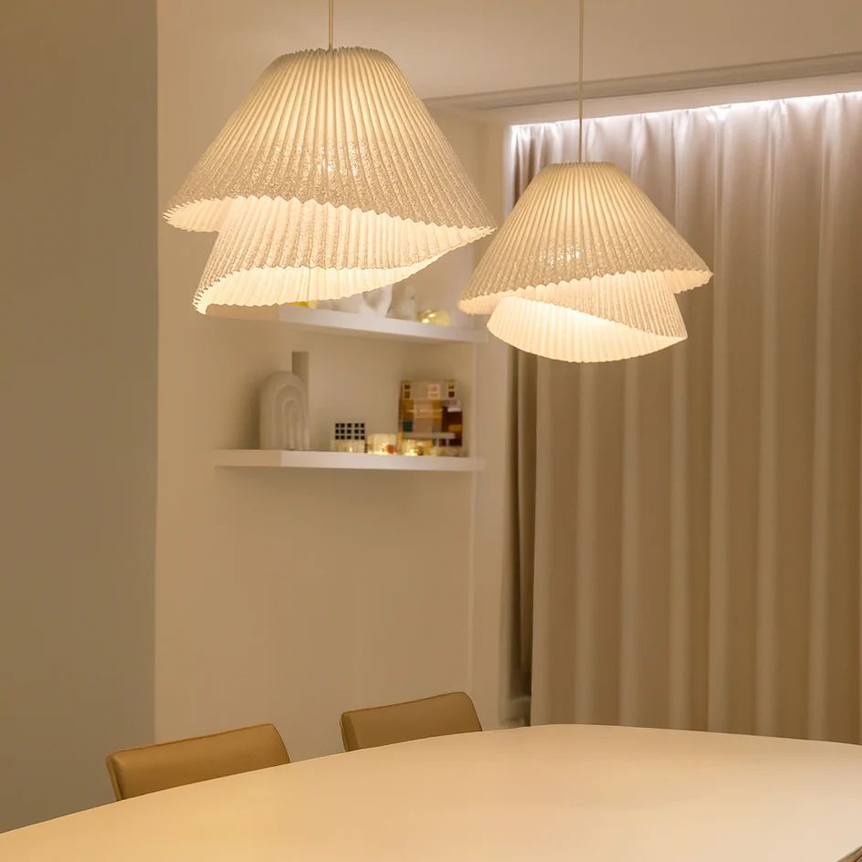 Genoise layered fabric wabi sabi minimalist japandi pendant light - Image 9