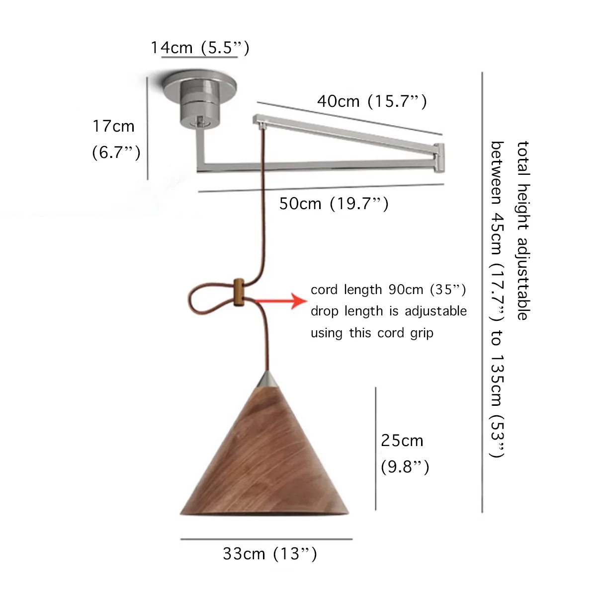 Geppetto Swing Arm Wooden Shade Ceiling Light / Pendant Light - Image 14