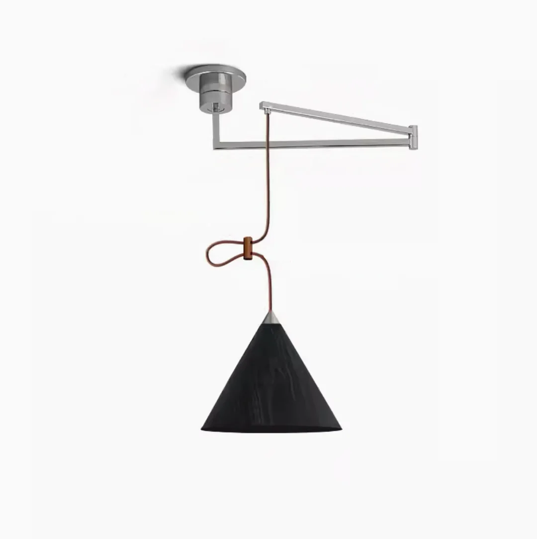 Geppetto Swing Arm Wooden Shade Ceiling Light / Pendant Light - Image 15