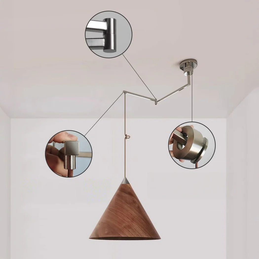 Geppetto Swing Arm Wooden Shade Ceiling Light / Pendant Light - Image 5