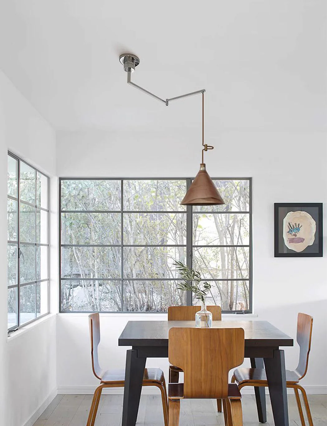 Geppetto Swing Arm Wooden Shade Ceiling Light / Pendant Light - Image 9