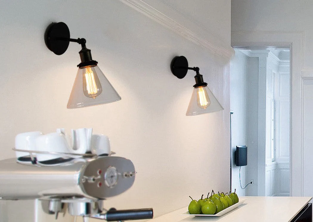 Glass Cone Shade Wall Light. Industrial Retro Styled Bedside Light. - Image 10