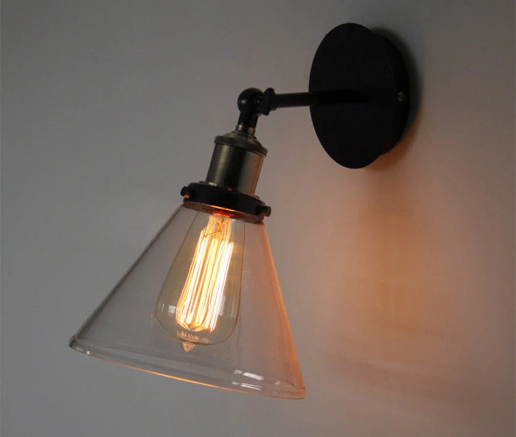 Glass Cone Shade Wall Light. Industrial Retro Styled Bedside Light. - Image 11