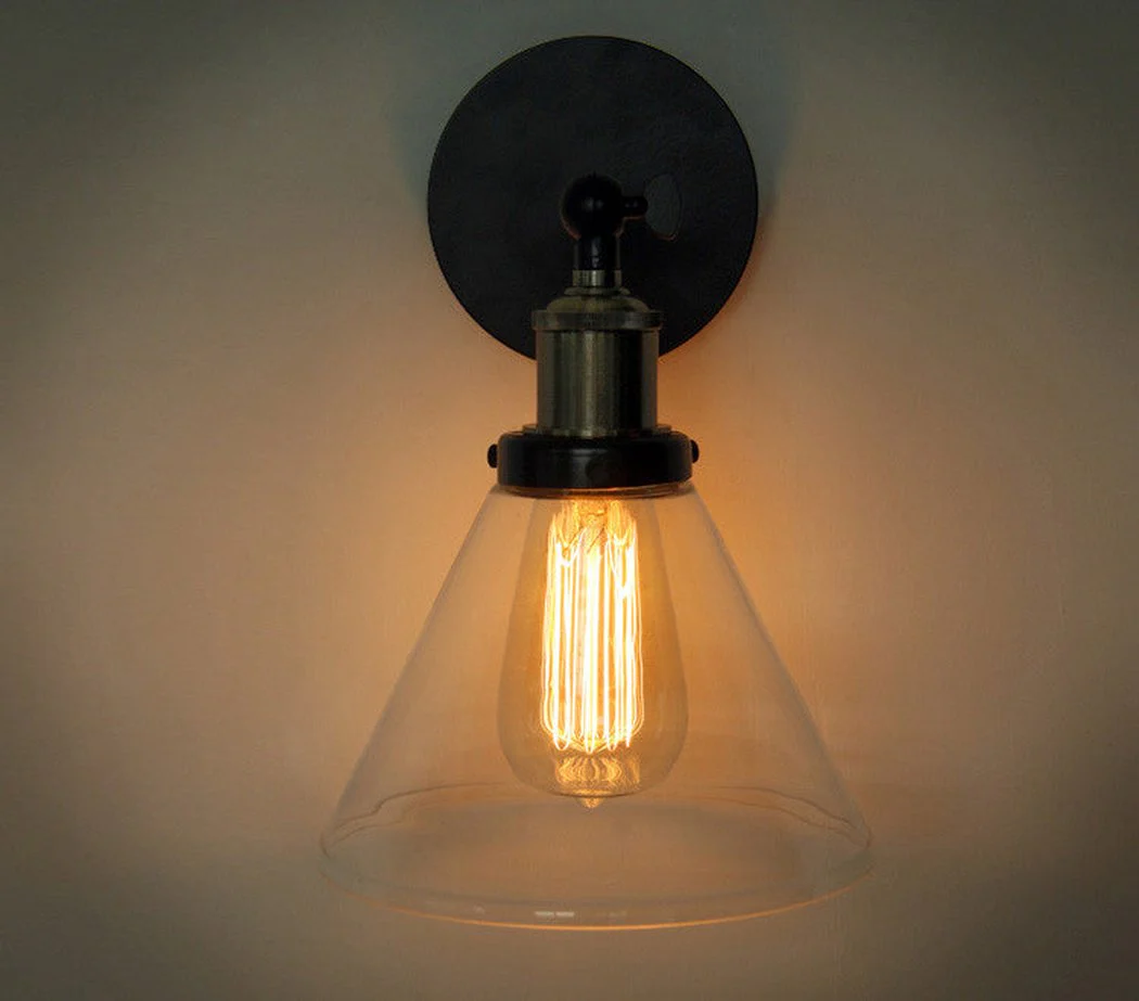 Glass Cone Shade Wall Light. Industrial Retro Styled Bedside Light. - Image 12