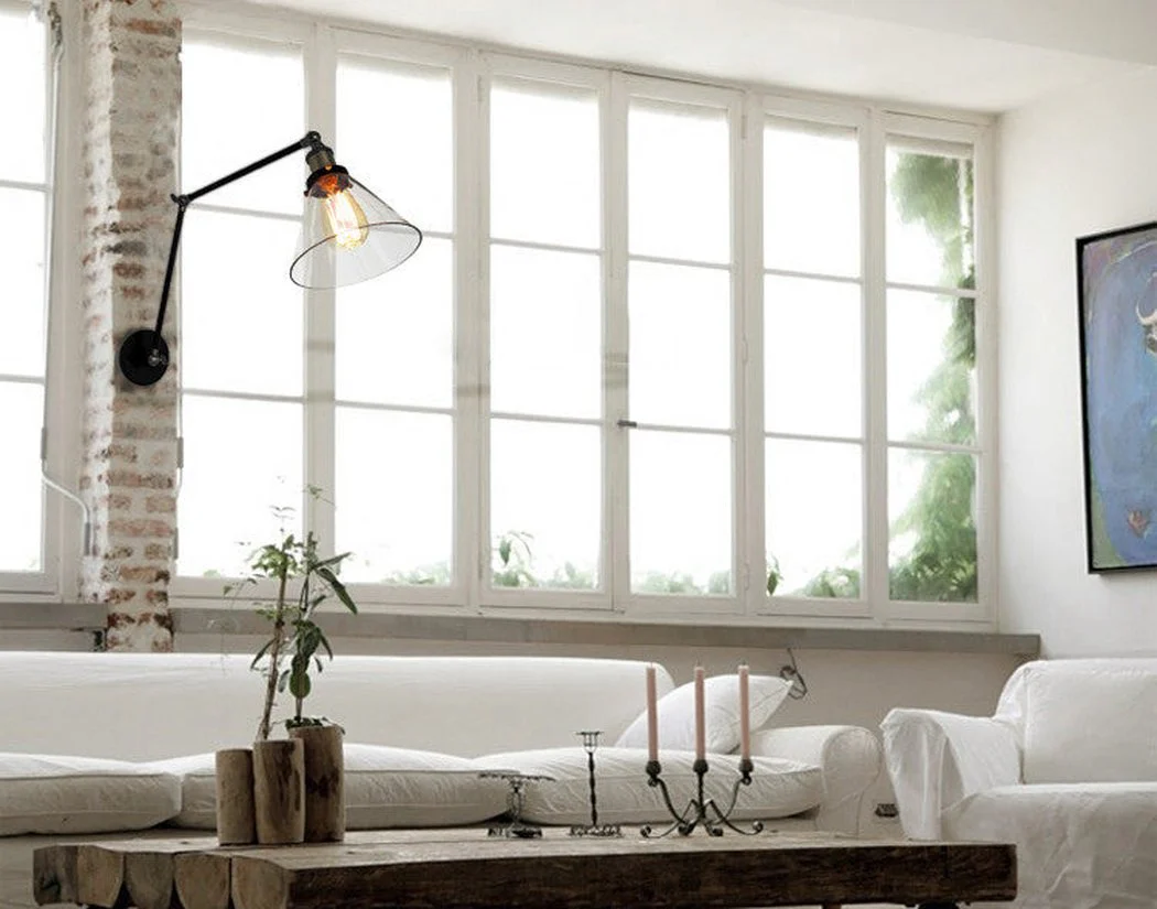 Glass Cone Shade Wall Light. Industrial Retro Styled Bedside Light. - Image 13