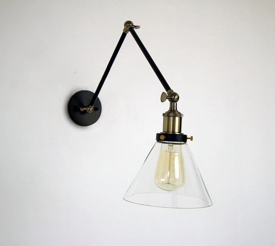 Glass Cone Shade Wall Light. Industrial Retro Styled Bedside Light. - Image 2