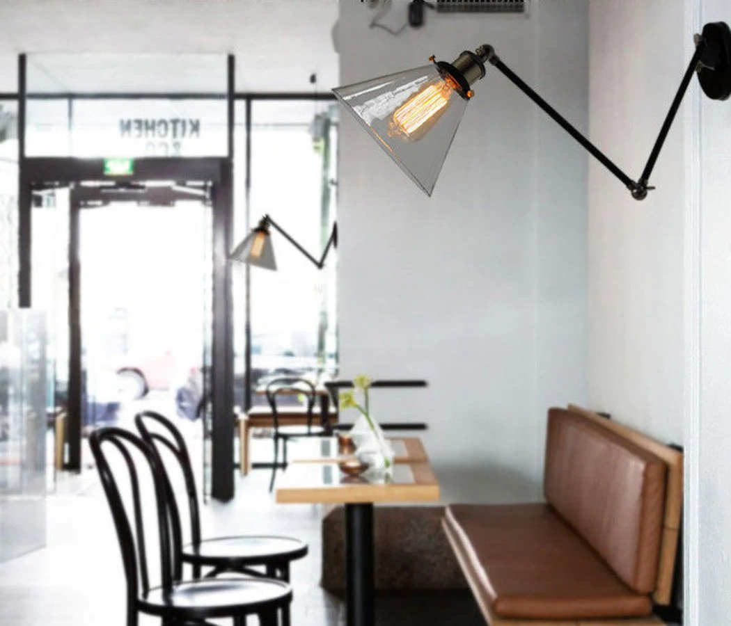Glass Cone Shade Wall Light. Industrial Retro Styled Bedside Light. - Image 3