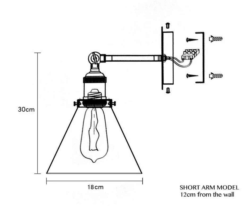 Glass Cone Shade Wall Light. Industrial Retro Styled Bedside Light. - Image 4